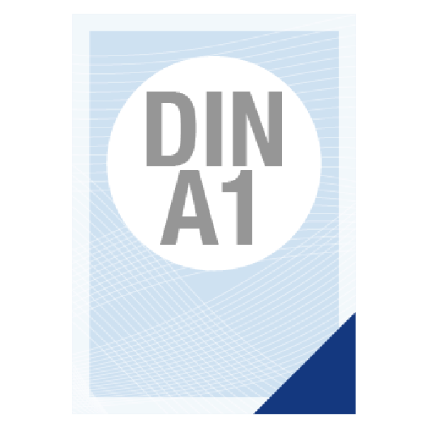 Eine einfache Grafik in Blau- und Grautönen mit Angabe der Artikelgröße, die symbolisch für den Artikel Plakat steht.